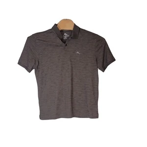 Tommy Bahama Gray Striped Short Sleeve Polo Shirt Men's Size Large - Picture 1 of 5