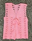 Handcrafted Open Front Crocheted Pink Knit Sweater Vest Hippie Retro Boho Cute