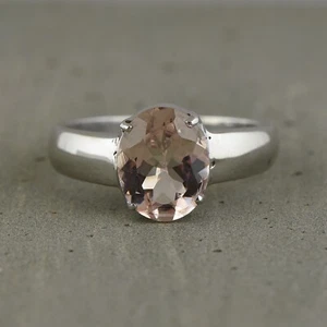 925 Sterling Silver Oval Peach Natural Morganite Gemstone Women Ring Size US 4-8 - Picture 1 of 3