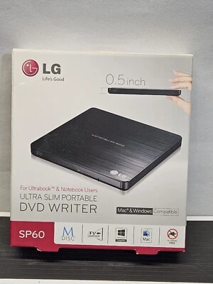 LG Externa DVD-GRABADORA Negra Ultra Delgada Portátil SP60 DVDRW NUEVO Sellado Foto 1 de 4