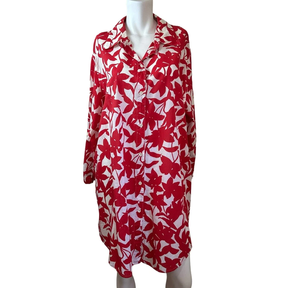 La Blanca Red & White Floral Button Down Swim Cover Up One Size - Image 1 of 4