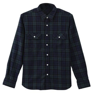 MUJI Men's Long-Sleeve Shirt - Green, Black, and Blue Plaid - Imagen 1 de 1