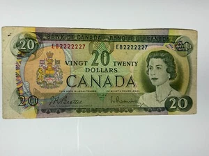 2005 and 1969 $20 Canadian notes matching numbers solid number 2222227 rare bill - Picture 1 of 4