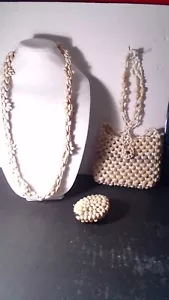 Vintage handgefertigte Kaurimuscheltasche passende Kleingeldbörse & HALSKETTE GRUPPE #11 - Bild 1 von 4
