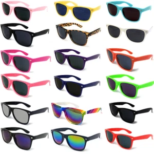 Classic Black Lens Sunglasses Mens Ladies Womens Neon Retro Fashion 80s UV400 UK - Picture 1 of 26