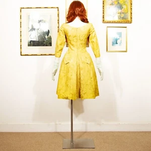 Vintage 1950s Gold Floral Silk Taffeta Swing Dress Fit & Flare Size XS UK 6 - Picture 1 of 6