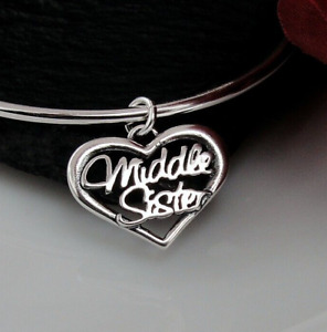 925 Sterling Silver Middle Sister Charm - Middle Sister Heart Pendant Gift