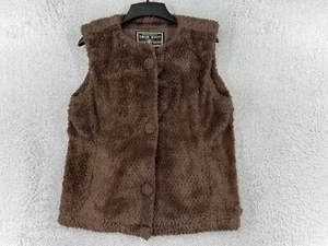 True Grit Vest Womens Medium Brown Furry Button Up Polyester Fleece - Picture 1 of 13