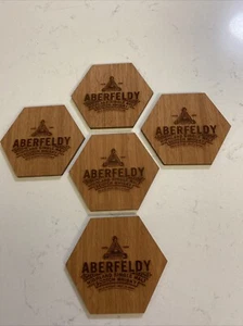ABERFELDY Highland Single Malt Scotch Whisky Wood Coasters Five - Picture 1 of 3