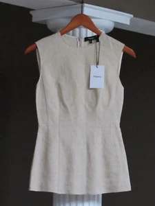 Theory Pure Linen Paneled Top Sleeveless Size 00 Light Linen NWT $255 - Picture 1 of 3