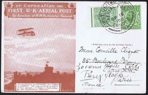 1911 Windsor First Aerial Post to FRANCE Mixed Franking Ed VII & GV Usage Die 3 - Picture 1 of 2