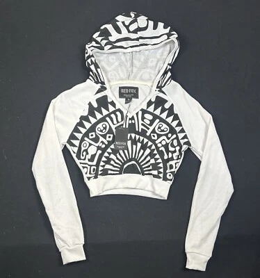 NWT RED FOX  HOODIE WOMENS M CROPPED BLACK SWEATSHIRT SUN COTTON BLEND - Image 1 of 4