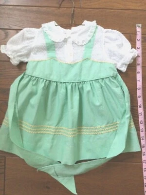 Toddler Girl’s Dress Vintage 1950’s Dotted Swiss Embossed Cotton Green ADORABLE - Image 1 of 4