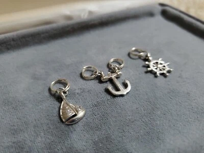 Set of 3 Nautical Ship Boat Anchor Wheel Silver Rhinestone Charms - Image 1 of 4
