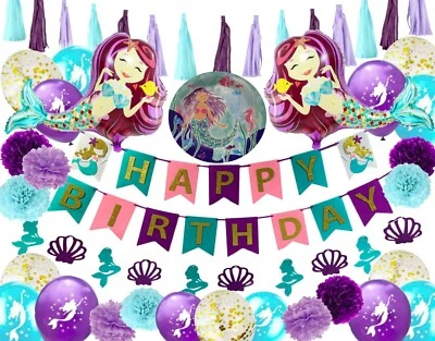 Sirena Fiesta Suministros Niñas Cumpleaños Tema Bajo el Mar Decoraciones 59 piezas NUEVO Foto 1 de 4