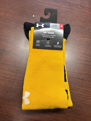 Under Armour Steeltown Gold & Black Team Cushioned Over The Calf Socks 13-16 Men - Image 1 of 3