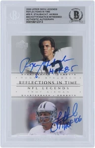 Troy Aikman & Roger Staubach Cowboys Signed 2000 Upper Deck #R9 BAS Card w/Insc - Picture 1 of 2