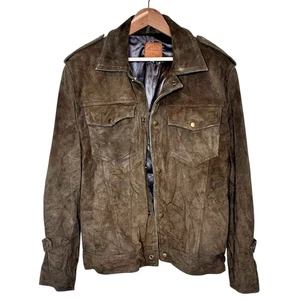 Chaqueta de camionero Highwayman de gamuza envejecida XL marrón cuero frontal a presión - Imagen 1 de 16