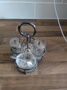 WALKER & HALL Silver Plated Cruet Condiment Set 1924 Salt Pepper Mustard - Picture 1 of 4