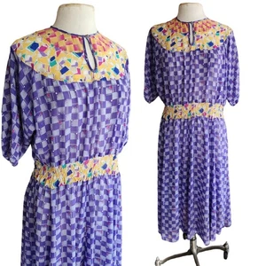 Vintage 80s Diane Freis Dress Multicolored Print - Picture 1 of 10
