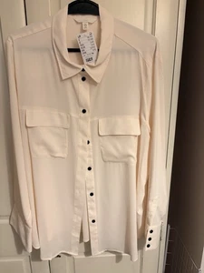 H&M Women's Ivory Linen Shirt with Chest Pocket and Collared Neckline Size XL - Picture 1 of 5