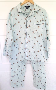 Vtg Van Cort Men's Large Cotton Flannel Pajama Set Blue Long Sleeve 70s - Picture 1 of 12
