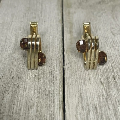 Винтажные золотистые запонки Swank со стразами янтарь середина века современные MCM - Изображение 1 из 4