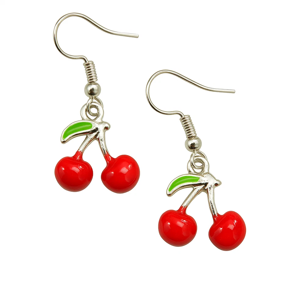 Cherry Earrings Fruit Enamel 3d Red Retro Fashion Rockabilly Dangle Jewellery - Изображение 1 из 4