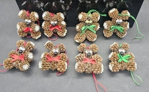 Handmade Pine Cone Teddy Bears Christmas Tree Ornaments Lot 8 Vtg 2" - Picture 1 of 9