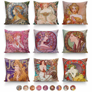 Alphonse Mucha's Painting Pillow Cover Pillow Protector 40cm&45cm+Free Button