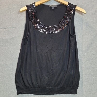 Debenhams Blouse Size 12 Black Sequin Sleeveless Scoop Neck Ladies Top - Image 1 of 4