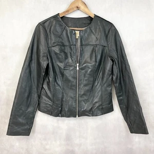 Michael Kors Womens Leather Jacket M Moto Biker Chic Minimalist Urban Streetwear - Picture 1 of 9