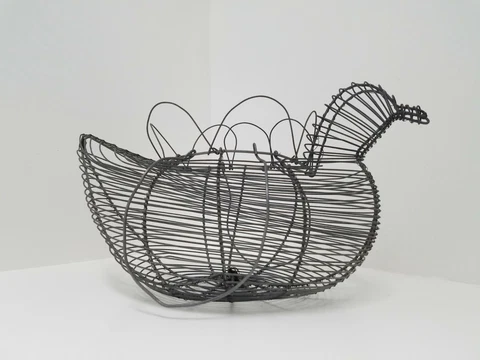 Vintage 1980's Duck Chicken Hen Egg Gathering Wire Woven Basket with Handles Cover