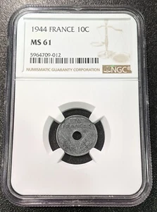 1944 MS61 France Zinc 10 Centimes NGC KM 903 - Picture 1 of 2