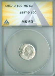1947-D ROOSEVELT DIME ANACS MS-63 (2227786) - Picture 1 of 4