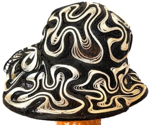 VTG 50s Black White Tlirtette Creation Braided Horsehair Hat Wide Brim - Picture 1 of 6