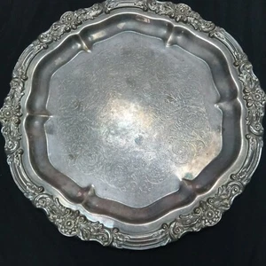 Vintage Ornate Heavy F. B. Rogers Silverplate Platter Tray Flower Pattern - Picture 1 of 4