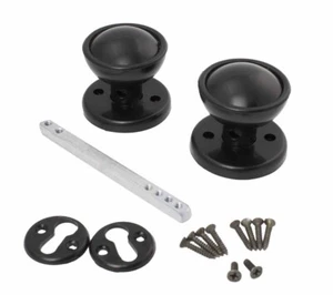 50mm BLACK PLASTIC RIM MORTICE KNOB SET SHED GATE DOOR LOCK NEW - Picture 1 of 1