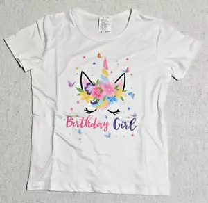 Zhongshan White Birthday Girl Unicorn T - Shirt 4 - 5 Years - Picture 1 of 3