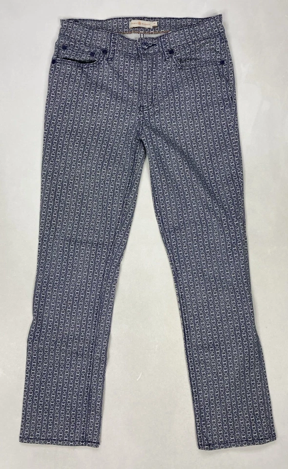 Tory Burch Pannier Cropped Straight Jeans Women 26 Blue All Over Print - Image 1 of 4