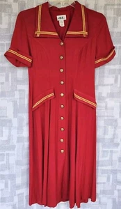 J.B.S Sailor Dress Womens 6 Red Gold Maxi Pinup Cosplay Rockabilly 60s Retro VTG - Picture 1 of 10