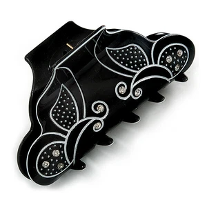 Medium Black/ White Butterfly Motif Acrylic Hair Claw/ Hair Clamp - 9cm Across - Picture 1 of 6