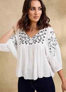 TOGETHER Cream Budapest Embroidered Bib Front Gypsy Top UK 14 (fm80-11) - Picture 1 of 2
