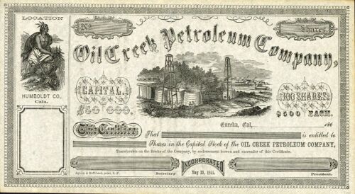 186_ Oil Creek Petroleum Co Stock Certificate (Humboldt County California)