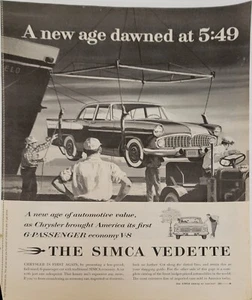 Simca Vedette Chrysler 1959 anuncio impreso vintage nueva era automotriz 6 pasajeros V8 - Imagen 1 de 1