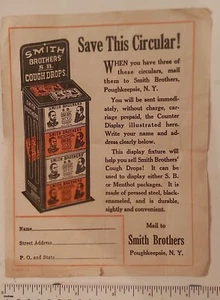 RARE VINTAGE (POUGHKEEPSIE, NY) "SMITH BROTHERS - COUNTER DISPLAY OFFER" COUPON - Picture 1 of 3