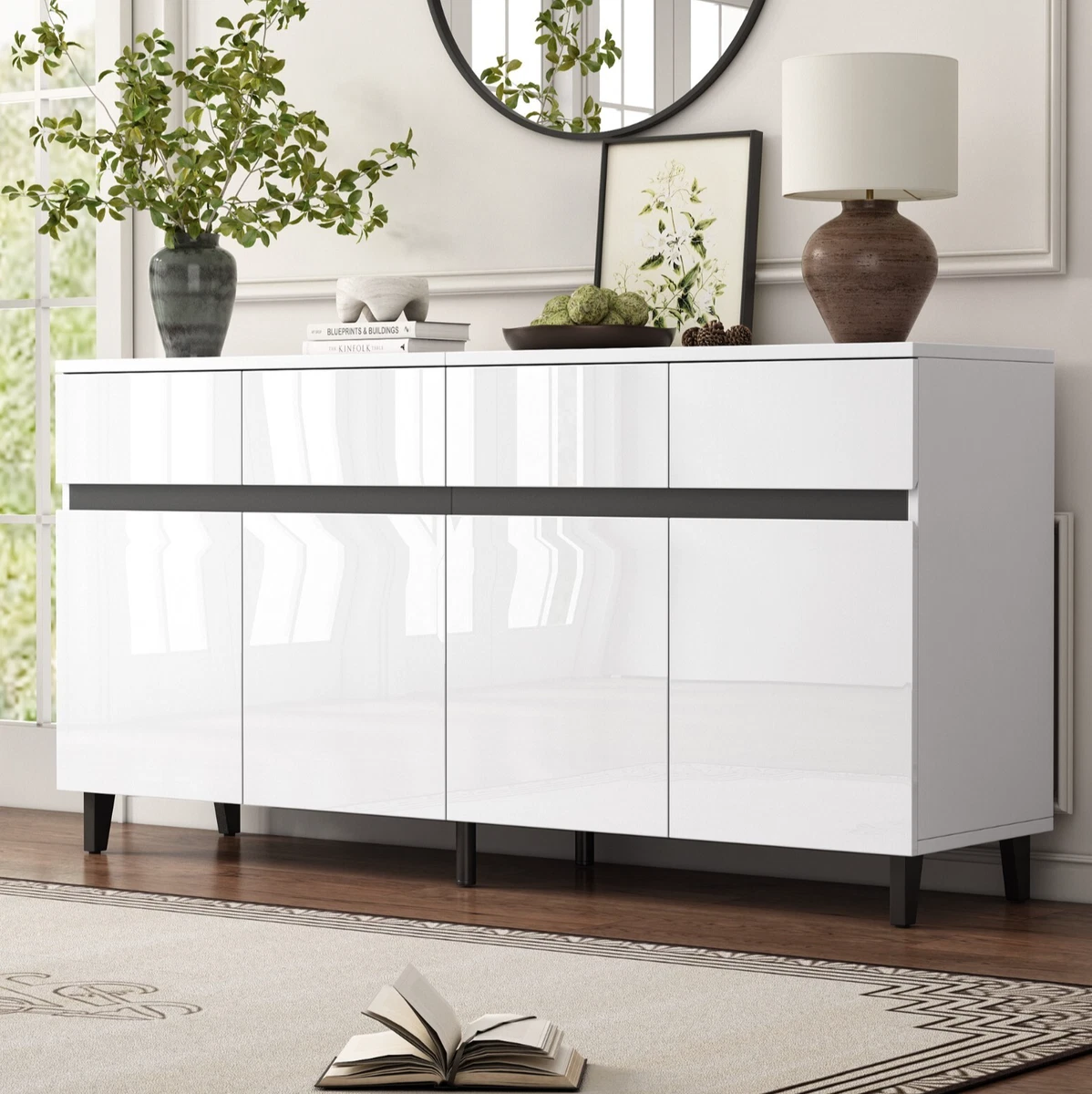 Kommoden Mit Viel Stauraum Günstig VidaXL Sideboard, Kommode Mit Viel Stauraum, Schrank Mit 4 Schubladen, Schubladenschrank Anrichte Für Wohnzimmer, Modern, Hochglanz-Weiß 60x35x98,5cm Kommode 4 Schubladen