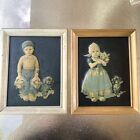 vintage pictures Boy with dog and Girl with dog framed