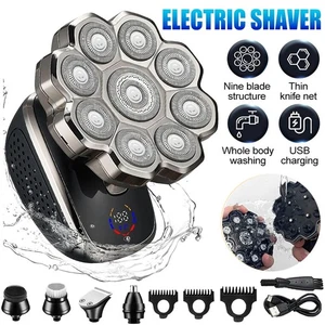 9D Bald Head Shavers 5 in1 Cordless Electric Shaver Wet Dry Rotary Razor for Men - Picture 1 of 12