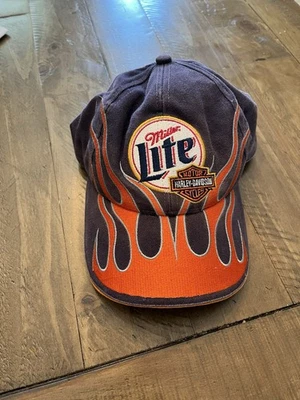 Miller Lite & Harley Davidson Baseball Cap With Flames Chase Authentics Mens - Image 1 of 4